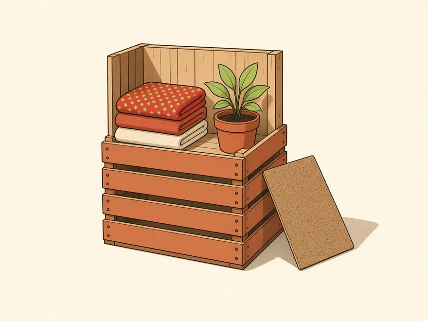 Ilustração do projeto Caixote de feira transformado em organizador