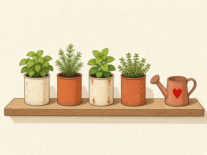 Ilustração do projeto Mini horta de temperos em latas