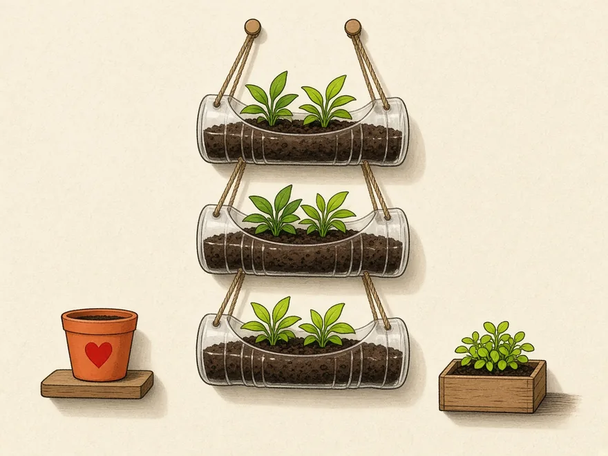 Ilustração do projeto Jardim vertical com garrafas PET