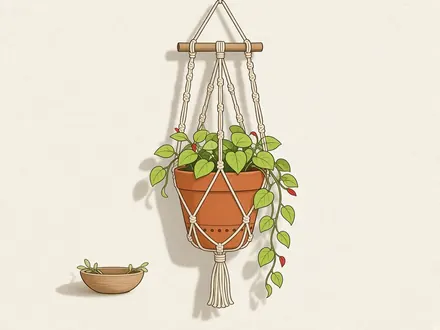 Ilustração do projeto Suporte de vaso em macramê simples