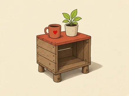 Ilustração do projeto Mesa de apoio com caixote e pés
