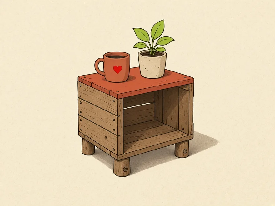 Ilustração do projeto Mesa de apoio com caixote e pés