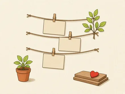 Ilustração do projeto Mural de fotos com varal de barbante