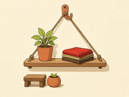 Ilustração do projeto Prateleira suspensa por cordas