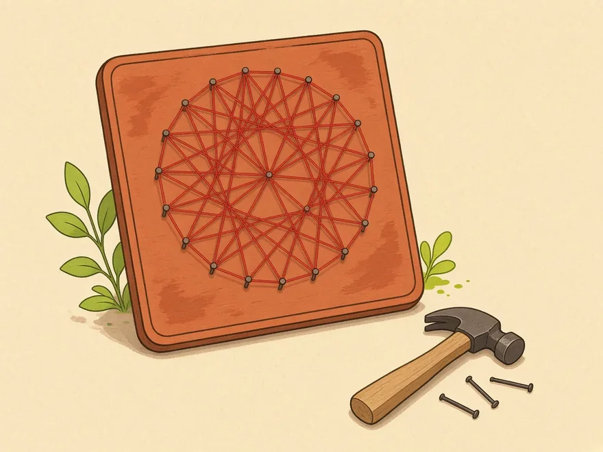 Ilustração do projeto Quadro geométrico de barbante e pregos