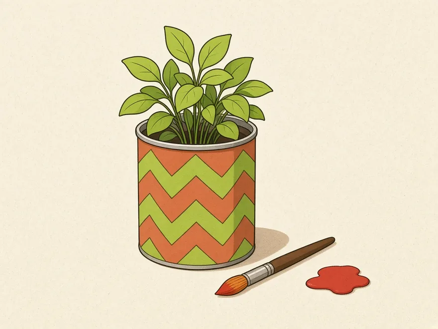 Ilustração do projeto Vaso de lata pintado com padrão geométrico